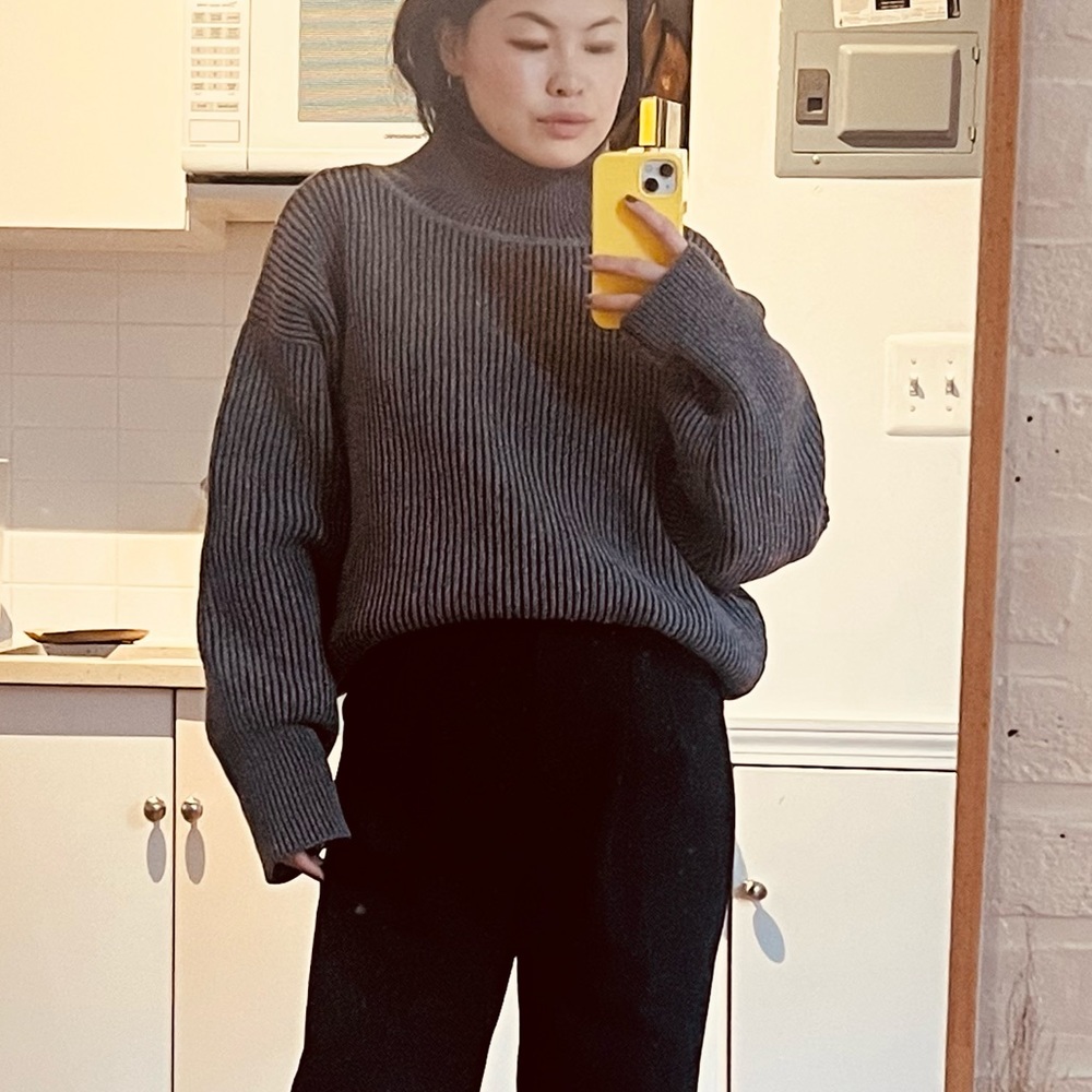 Maison Kitsune Brown oversized lambs wool turtleneck sweater
